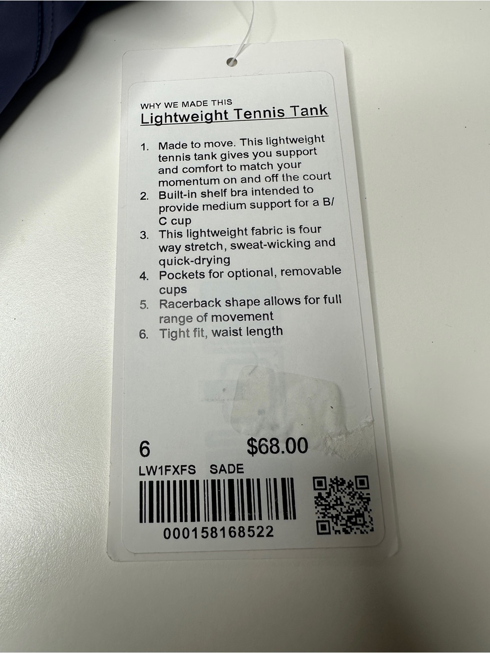 Lululemon Lightweight Tennis Tank Shade Blue Size 6 NWT Built-In Bra - Picture 9 of 12